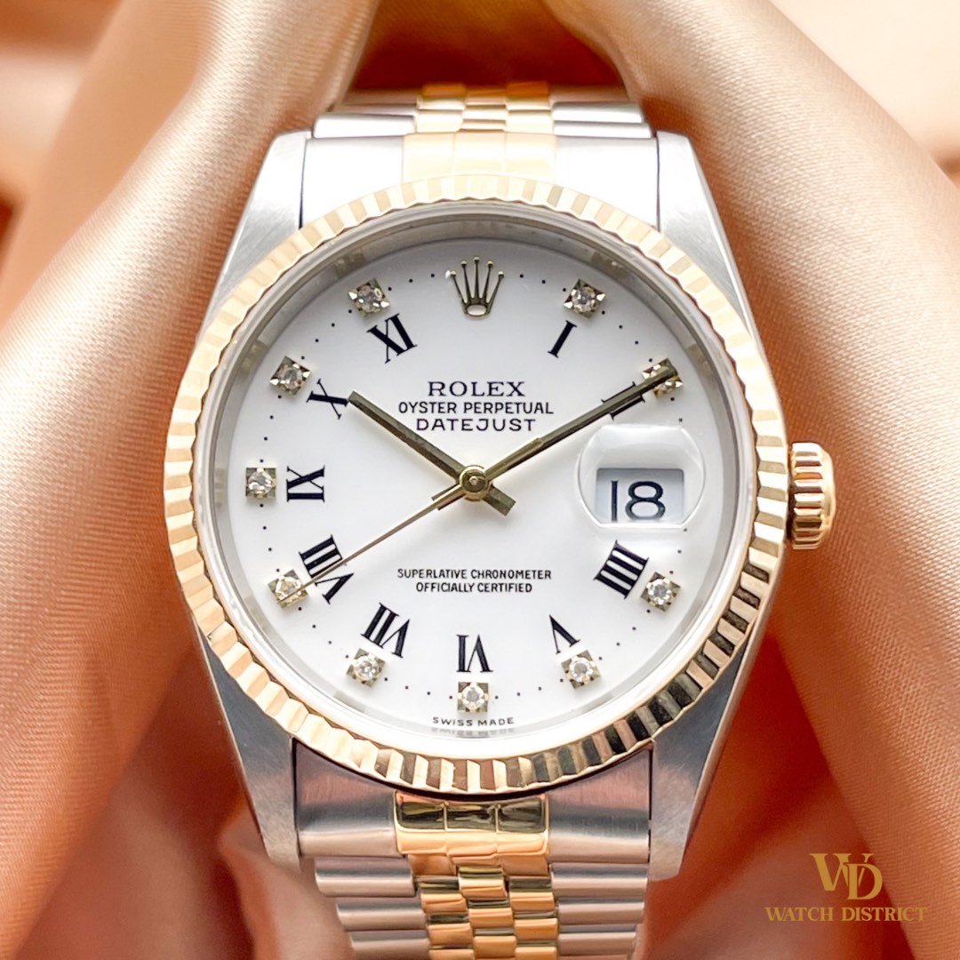 2024 Serviced 36mm Rolex Datejust Half Gold Diamond Roman White