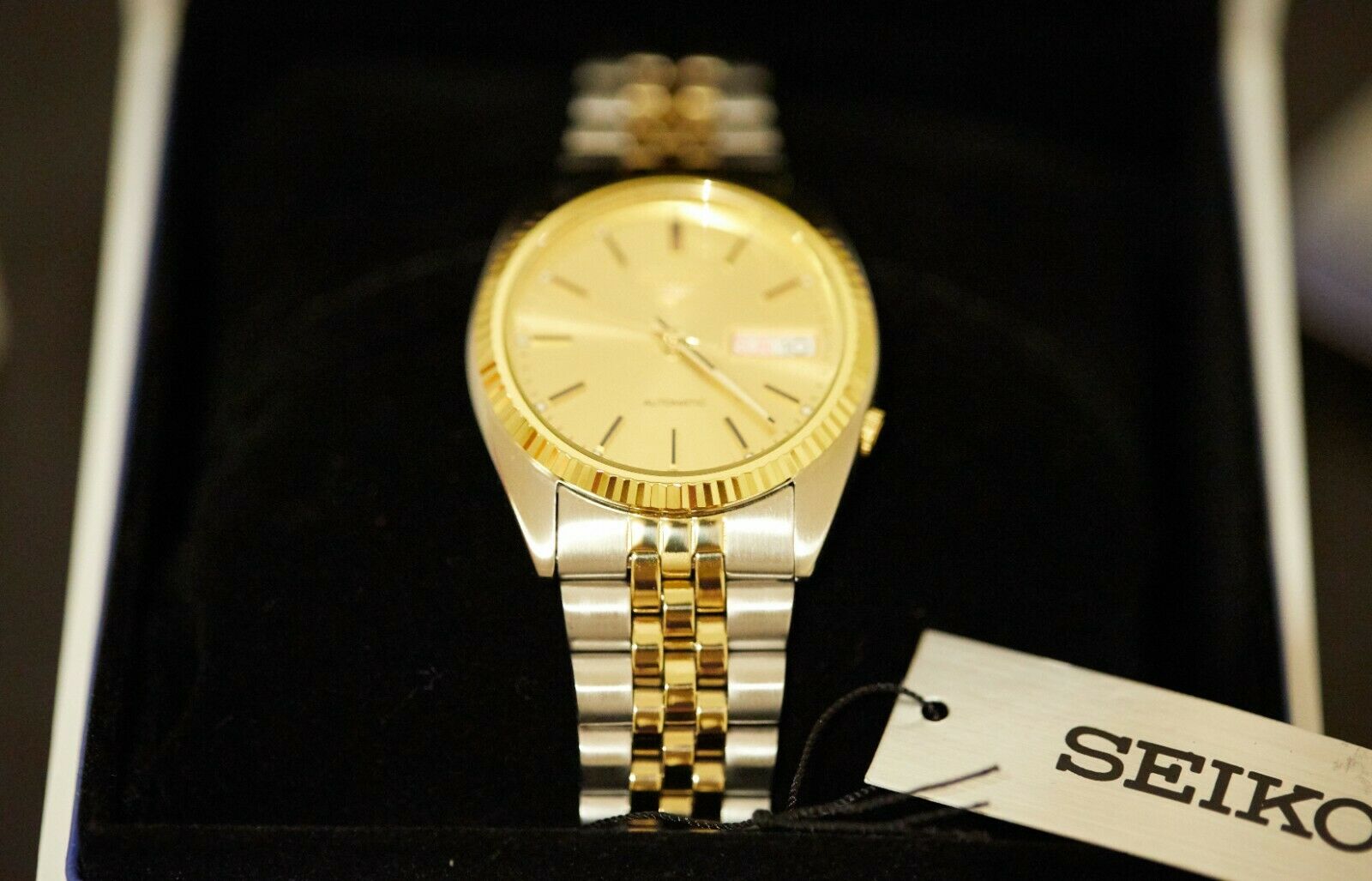 Seiko 5 Men's SNXJ92 Automatic Gold Dial Two-Tone Watch NWT