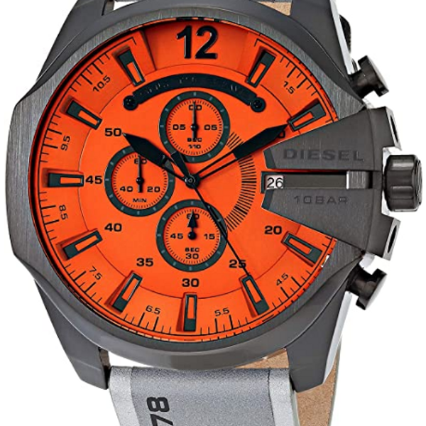 Diesel Mega Chief Chronograph Gray Leather Band Watch DZ4535 HOT