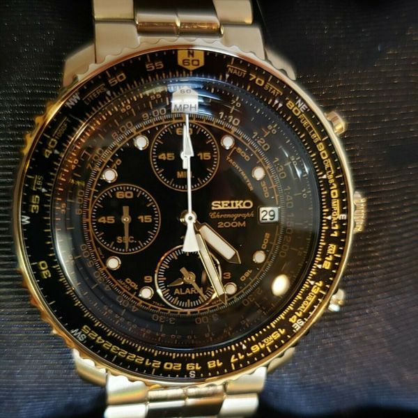 Seiko Men's Flightmaster Alarm Chrono 7T62-OEBO SNA414 Gold Tone Watch w/  box | WatchCharts