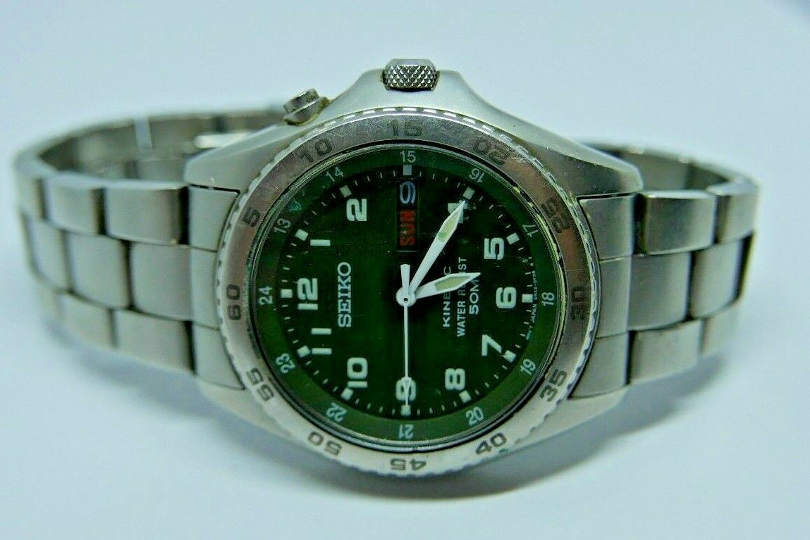 Gent's Vintage SEIKO KINETIC Water Resist 50M Green Dialled Wristwatch |  WatchCharts