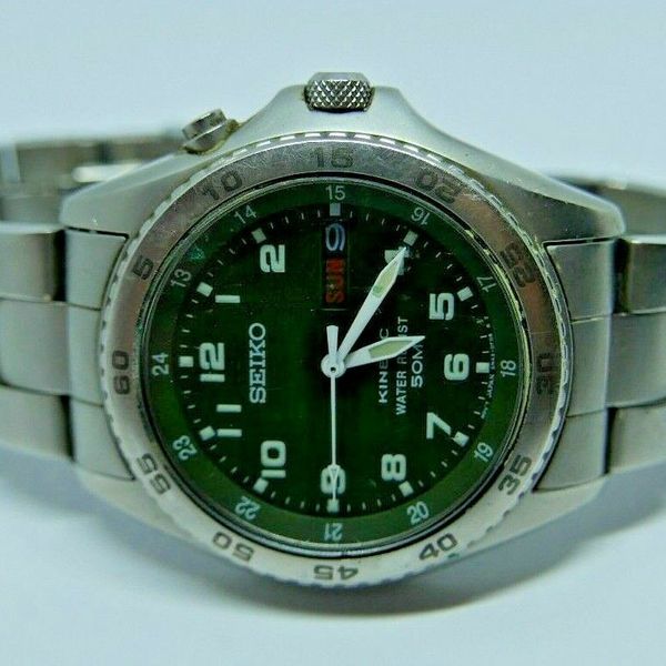 Gent's Vintage SEIKO KINETIC Water Resist 50M Green Dialled Wristwatch |  WatchCharts