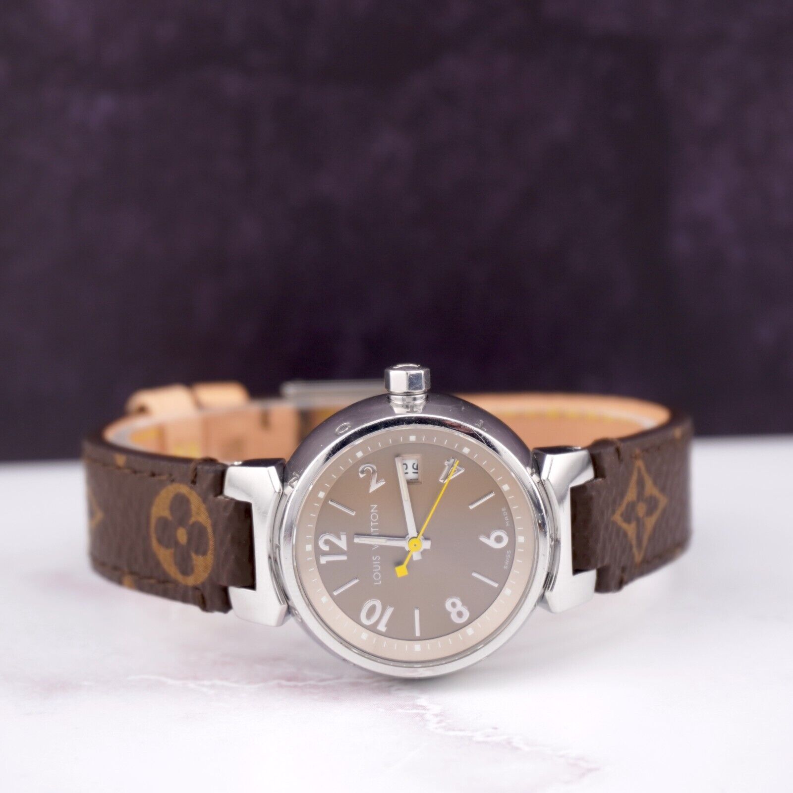 LOUIS VUITTON Tambour Q1212 D***** Dark Brown Brown Women\'s Wrist Watch Louis Vuitton Tambour Watch Q1212 Quartz Brown Dial  main image 3