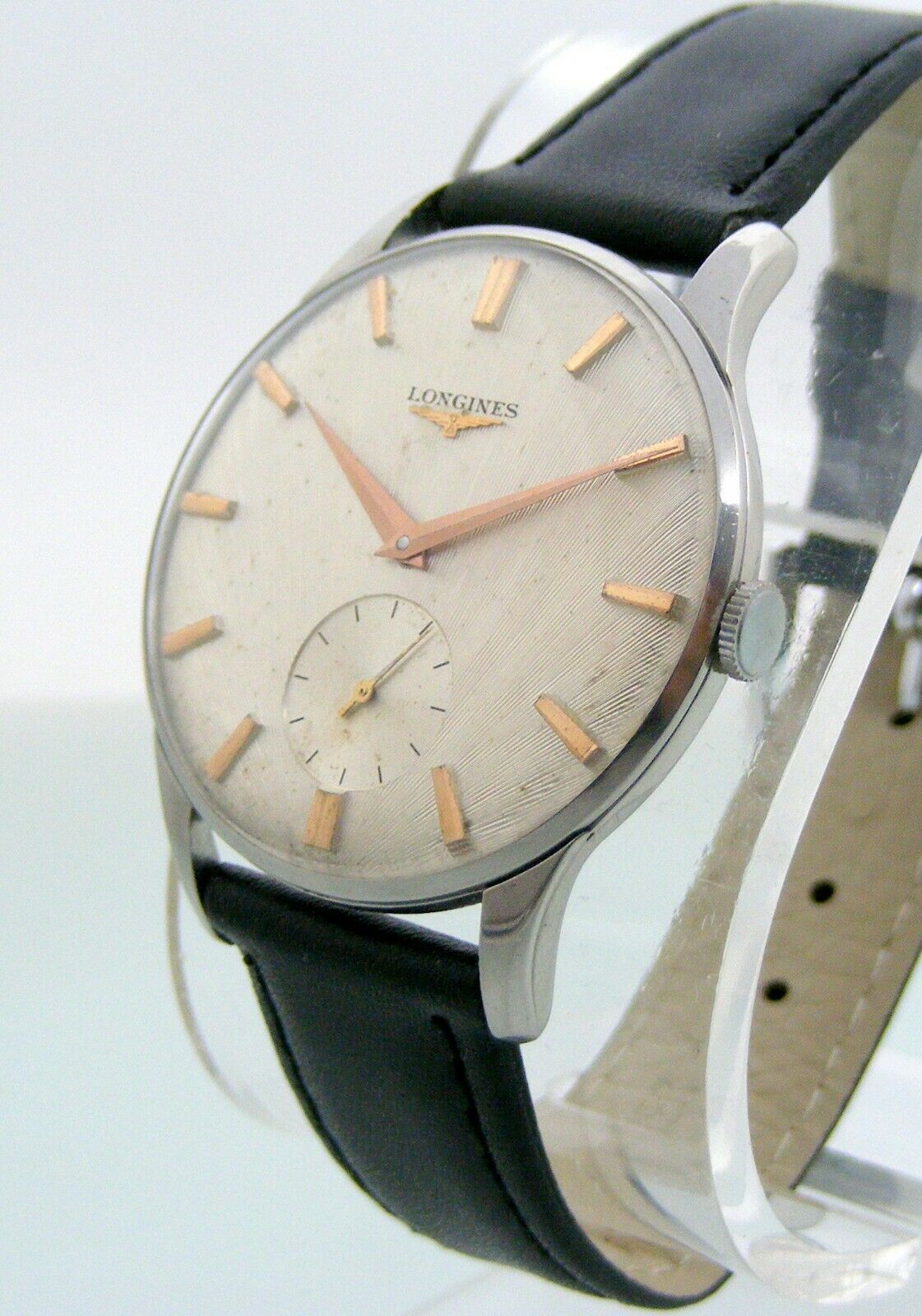 Vintage Big 36mm.Longines Ref 7163 4 Guilloche dial steel case