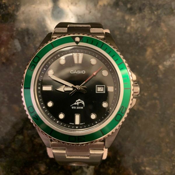 Casio MDV1061AV Duro Men's Black Watch Green Bezel Strapcode Rollball Bracelet WatchCharts