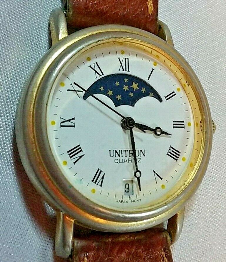 UNITRON Moon Phase Date Watch Brown Leather 9