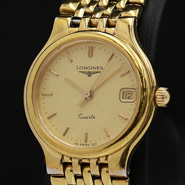 LONGINES Watch Flagship 152 7291 Quartz 18K Gold Plated Date T3473