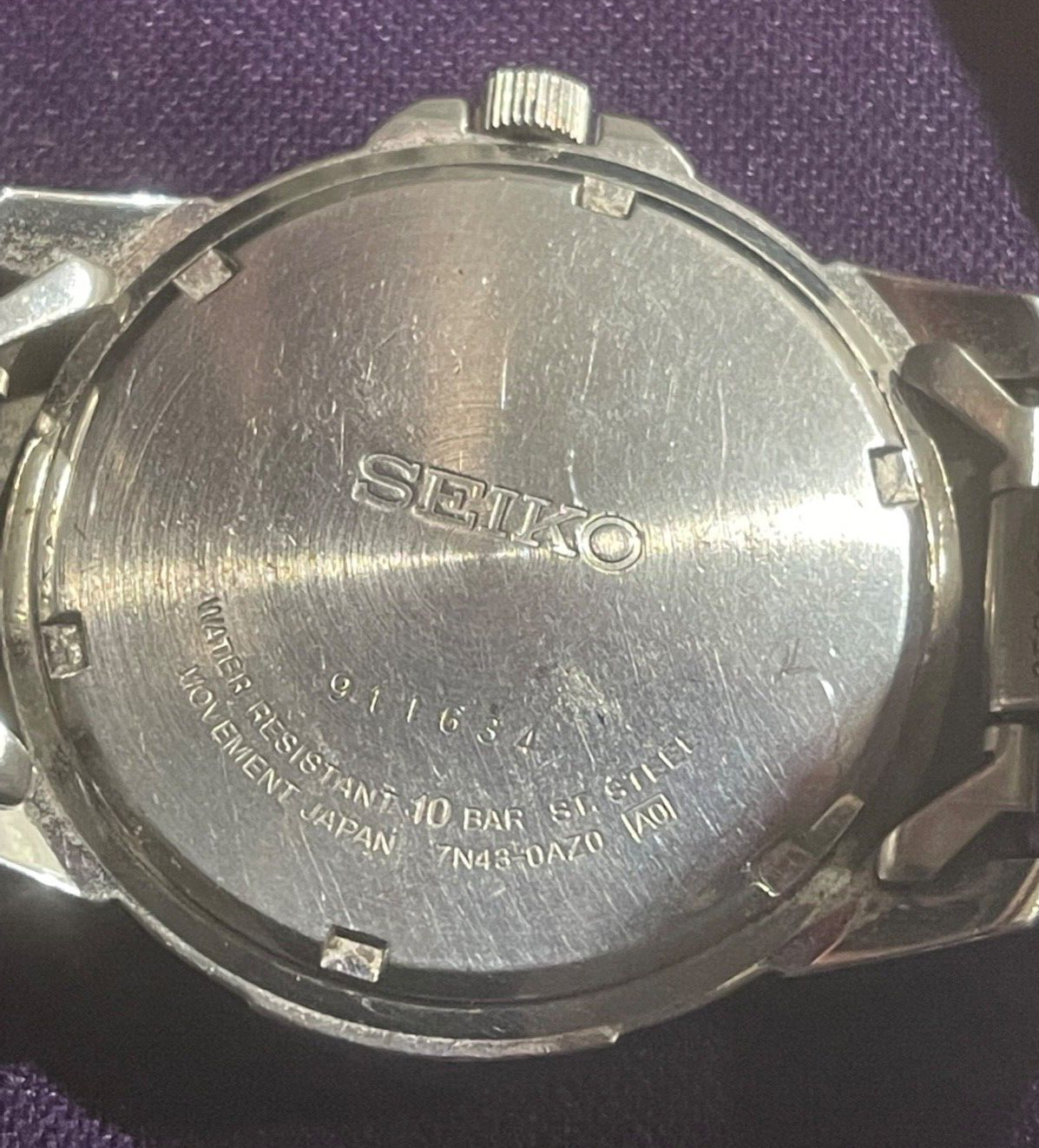 SEIKO 7N43 0AZ0 MENS 100M SILVER STEEL ANALOG QUARTZ WATCH DAY