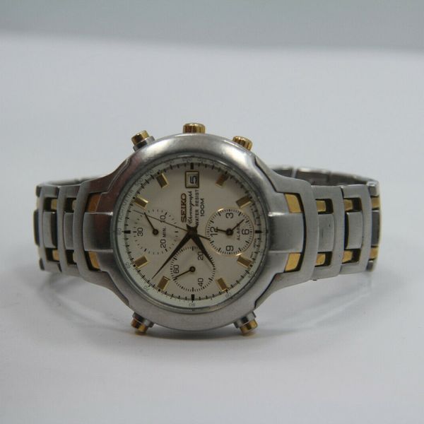 Mens Seiko 7T32-7G90 Quartz Chronograph Watch Two Tone New Battery ...