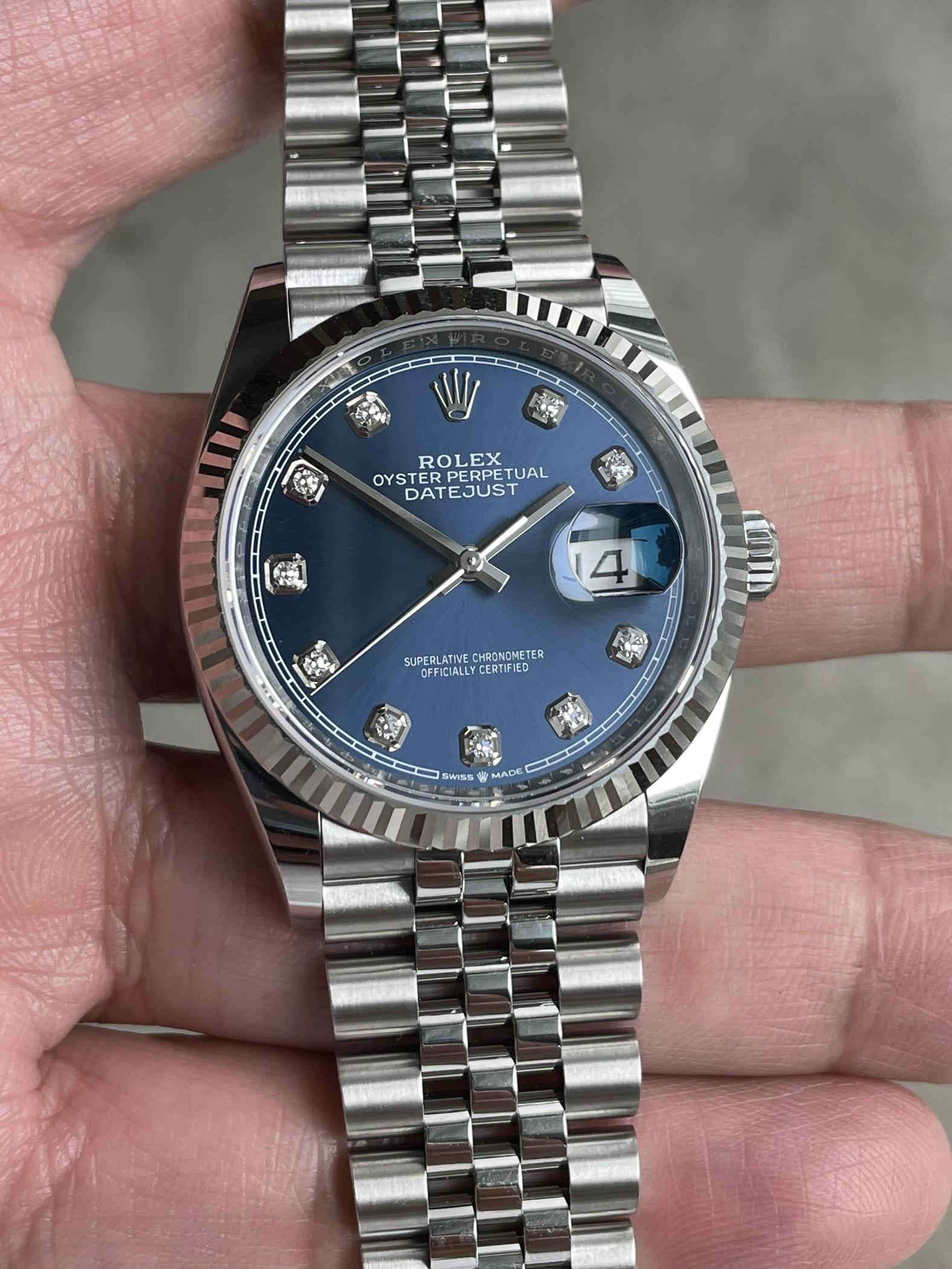 Rolex datejust 36 shop blue diamond dial