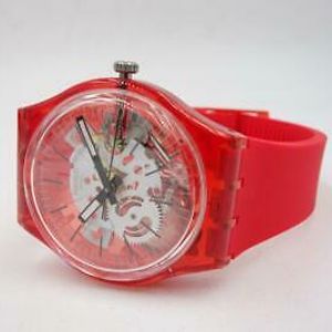 New Swiss Swatch Rosso Bianco Skeleton Red Silicone Watch 34mm Gr178 75 Watchcharts