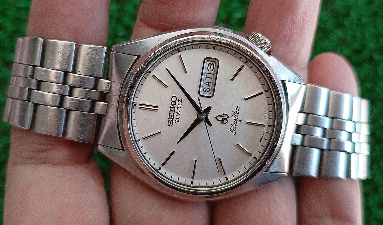 NICE VINTAGE SEIKO SILVER WAVE 7546-8010 QUARTZ DIVER JAPAN