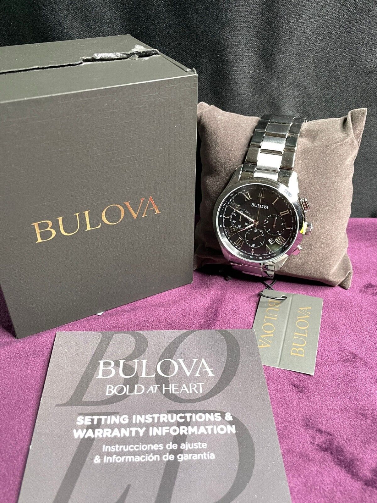 Bulova Wilton 96B288 Mens Black Silver Stainless Steel Round ...