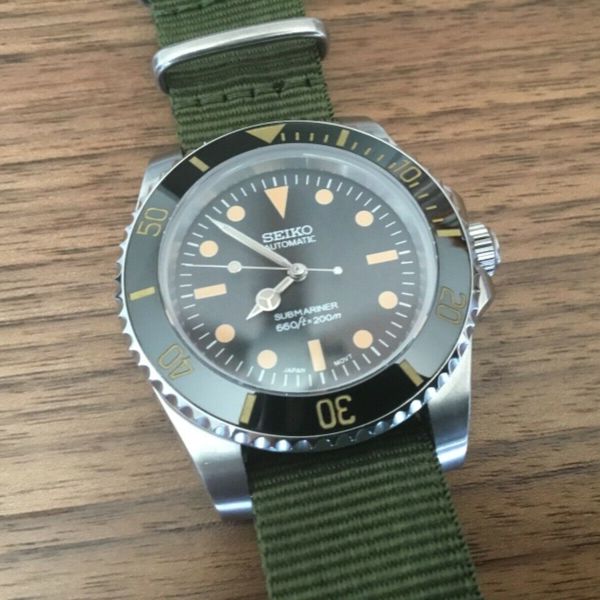 Seiko nh35 retro diver style custom watch with aged lume and nato strap ...