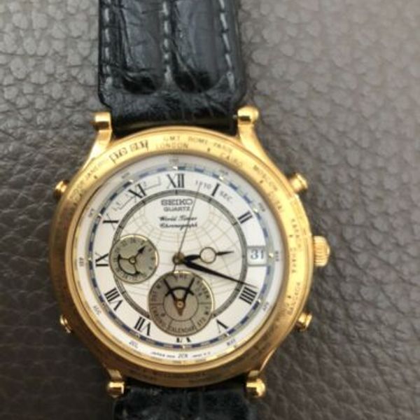 Men’s Seiko 6M15 9000 Japan A World Timer Chronograph Watch Water ...