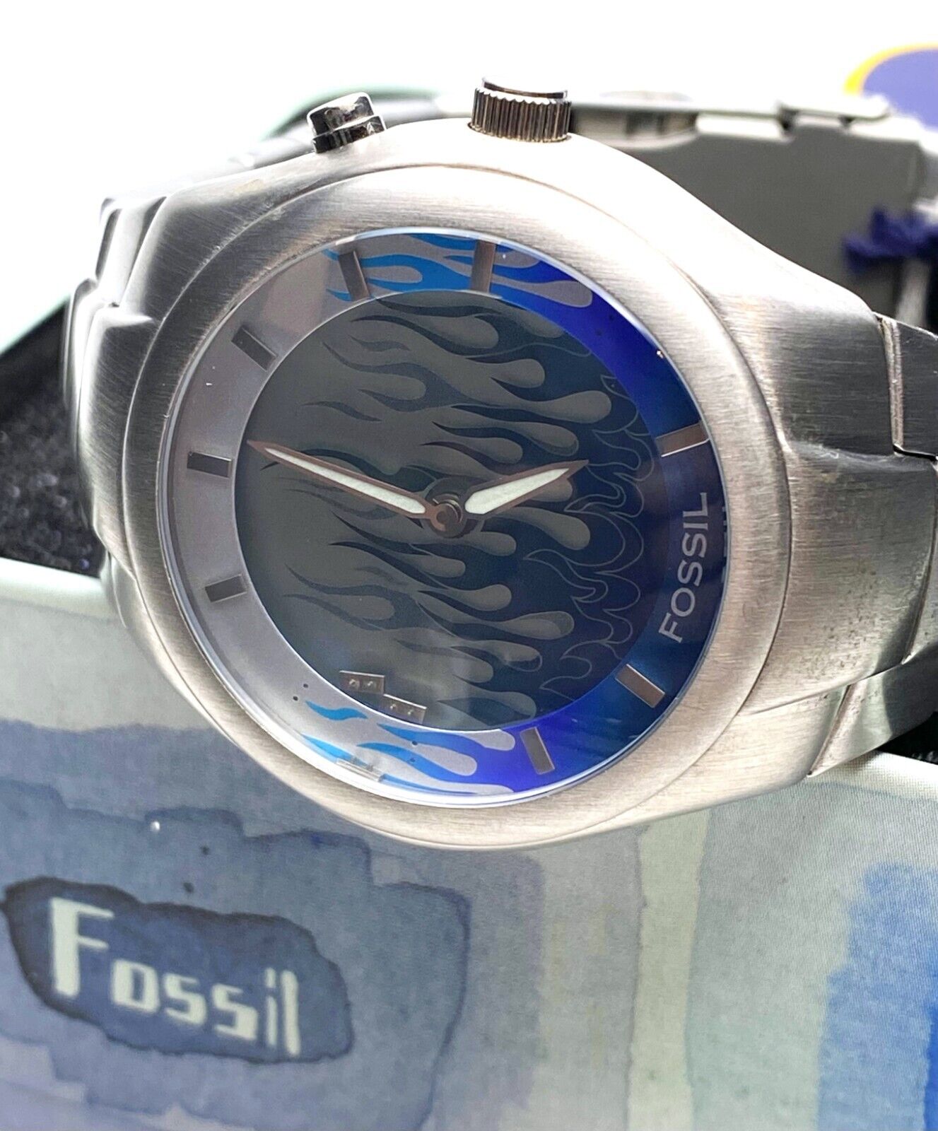 FOSSIL BIG TIC BLUE FLAME JR8222 MEN'S ANIMATED DIAL 5ATM