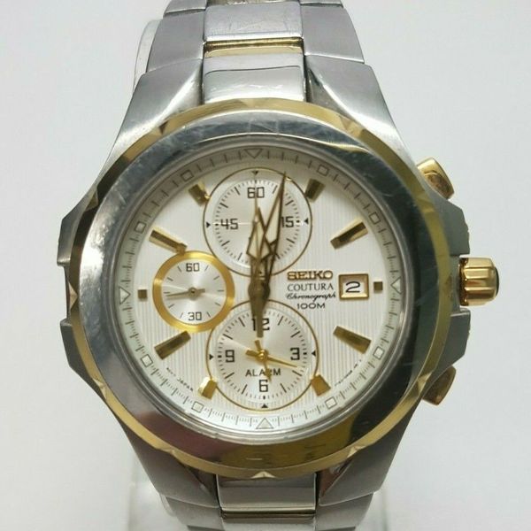 SEIKO 7T62-0KC0 COUTURA CHRONOGRAPH WR100 SAPPHIRE CRYSTAL SILVER MENS ...