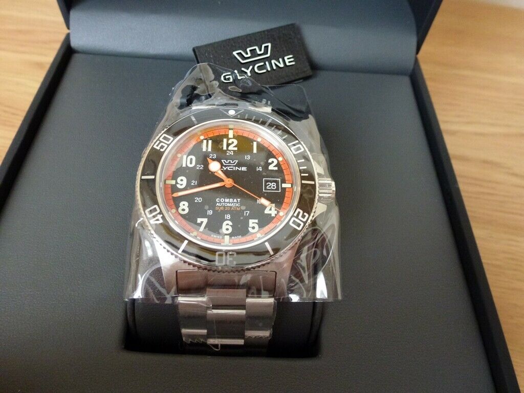 GLYCINE COMBAT SUB 42 GL0249 ORANGE HALO AUTOMATIC DIVERS WATCH