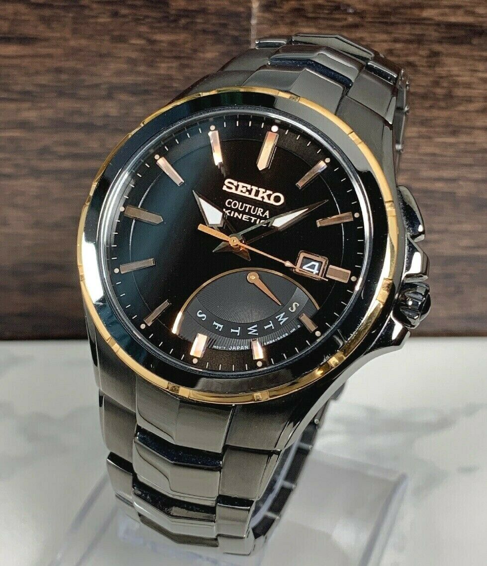 Seiko Coutura Kinetic Men s Two Tone Watch Black Rose Gold Retrograde SRN066 WR WatchCharts