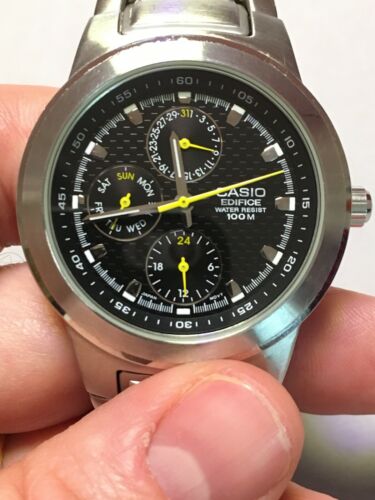 SS CASIO Edifice EF-308 Analogue Black Dial Yellow Hands