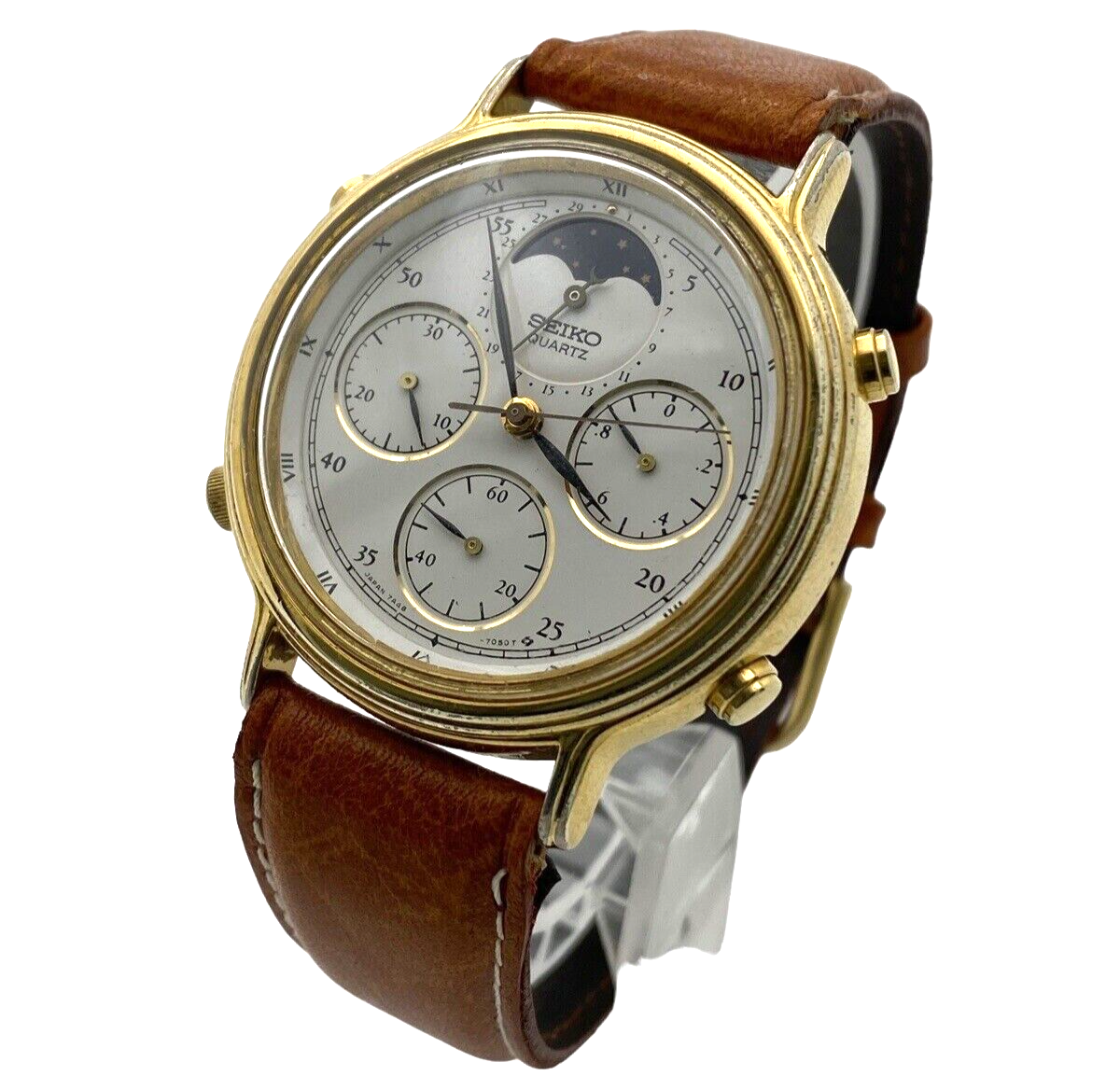 SEIKO 7A48 7020 Chronograph Moonphase Gold Plated Men s Watch