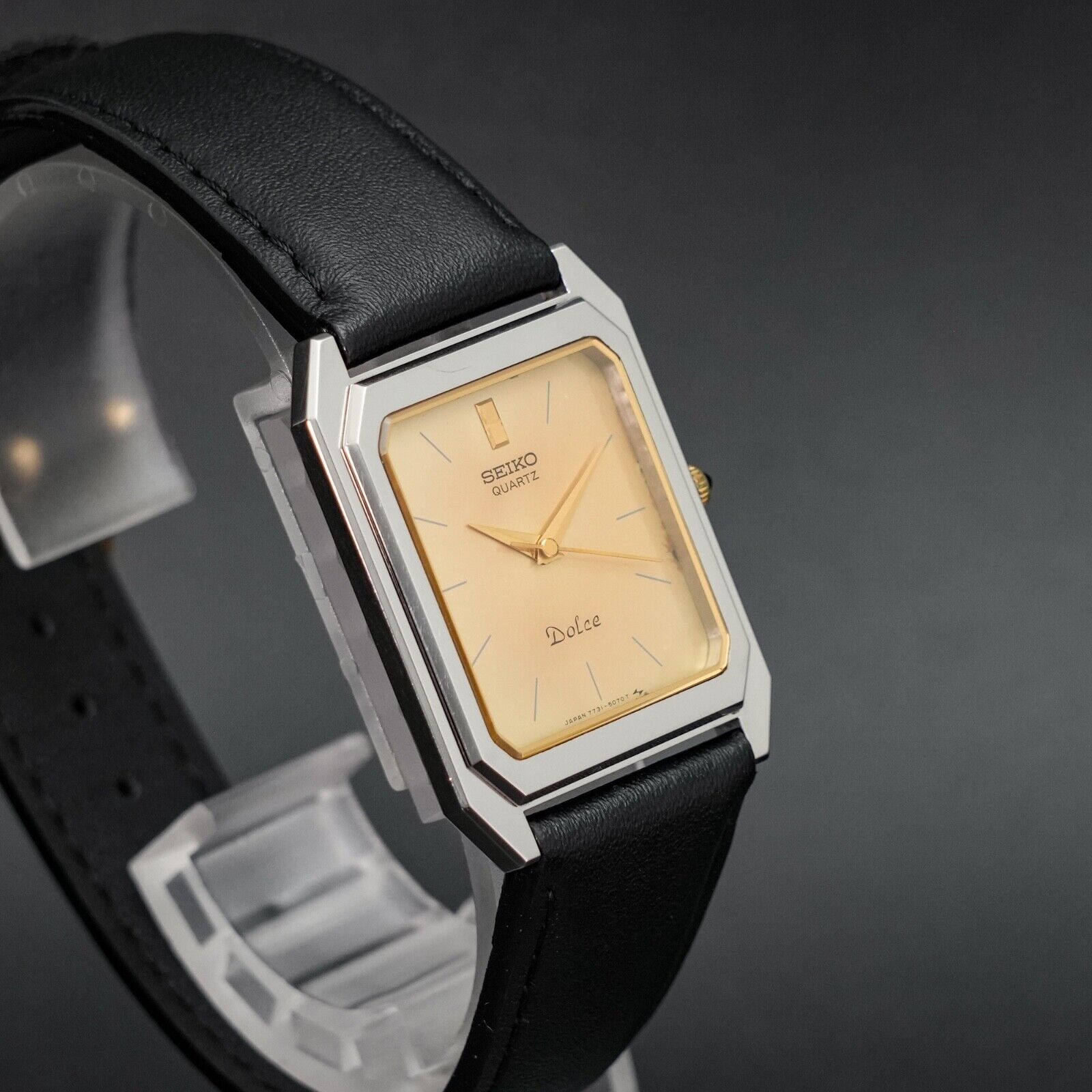 N-MINT] New BATT SEIKO Dolce 7731-5070 Vintage Gold Tank shape Men 