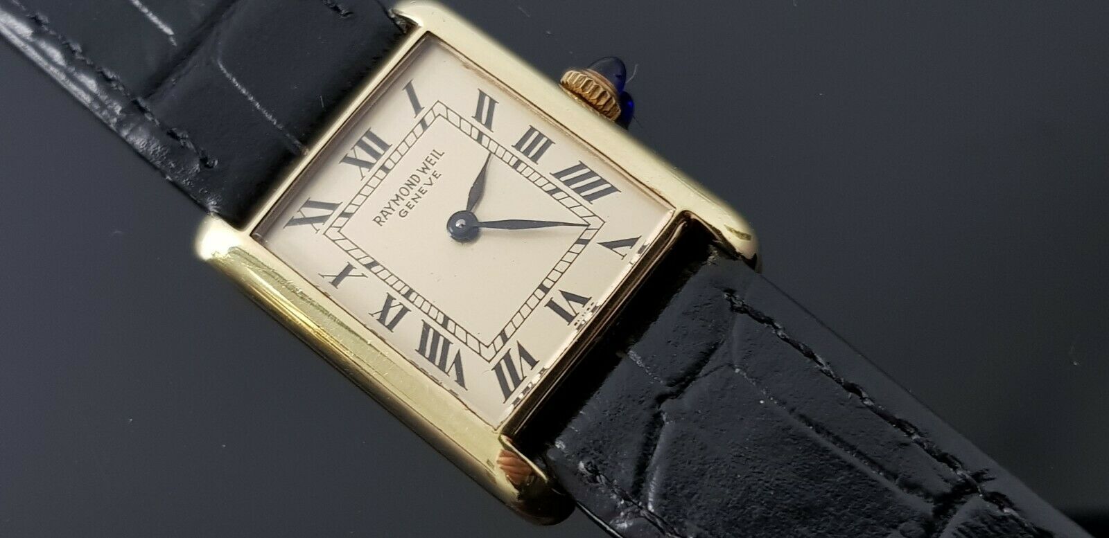 Raymond Weil Tank Vintage Mechanical Mid Size Gold Plated Watch on