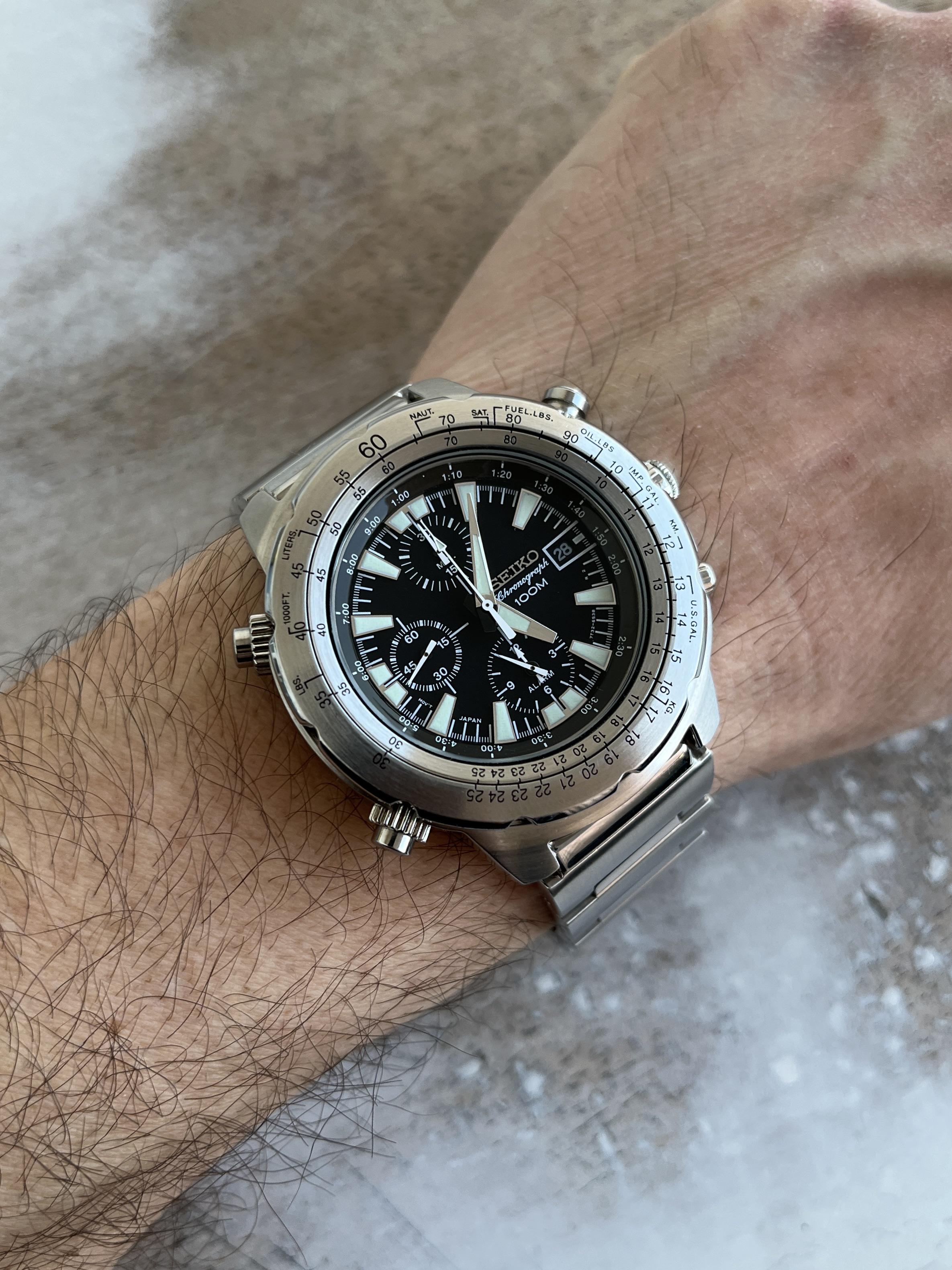 914a6 美品 SEIKO セイコー 7T32-6N10 クロノグラフ100M クォーツ 青系 
