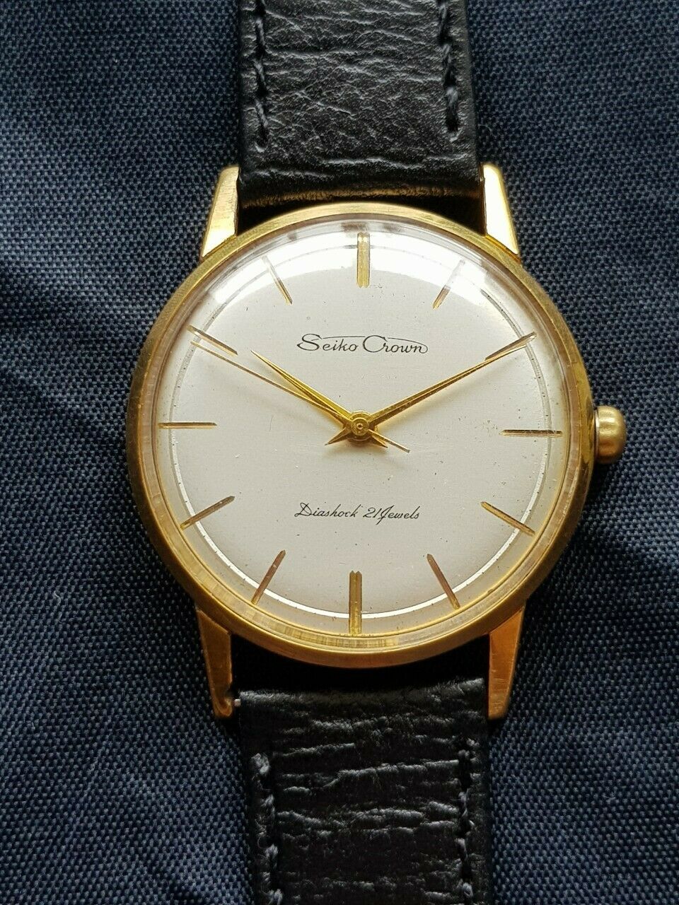 Vintage Seiko Crown Diashock 21 Jewels Gold 18K Mens Japan Wrist