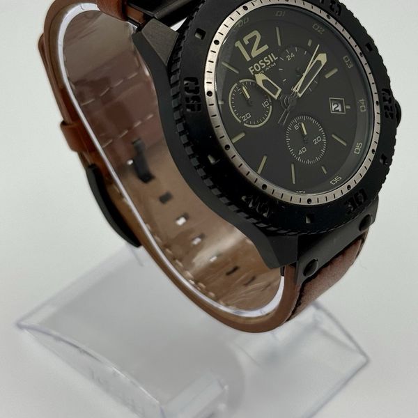 Fossil JR- 1235 Chronograph Leather Analog Quartz Black Dial Wrist ...