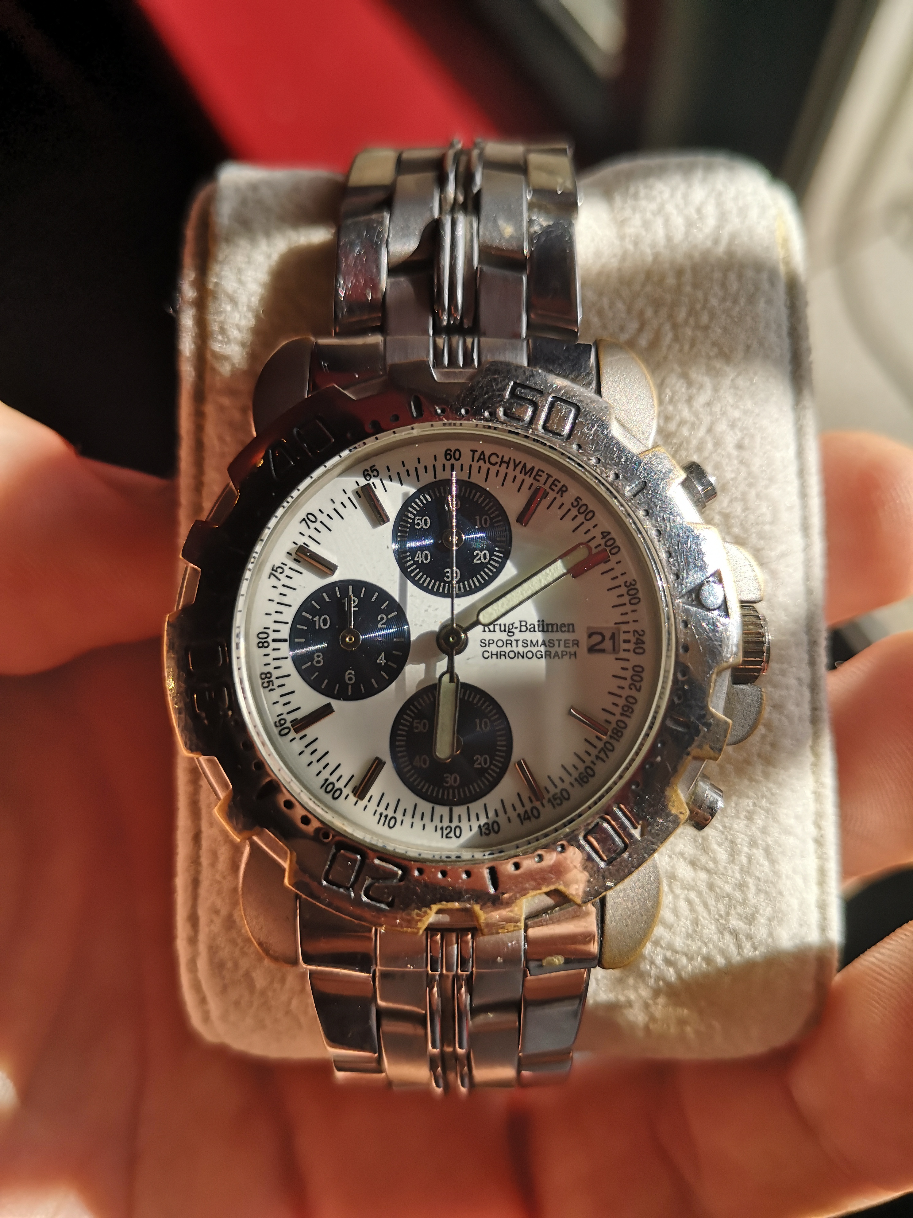 Krug-baumen+Men+Sportsmaster+7186G+WR+Chronograph+Watch+SS+Bracelet for  sale online