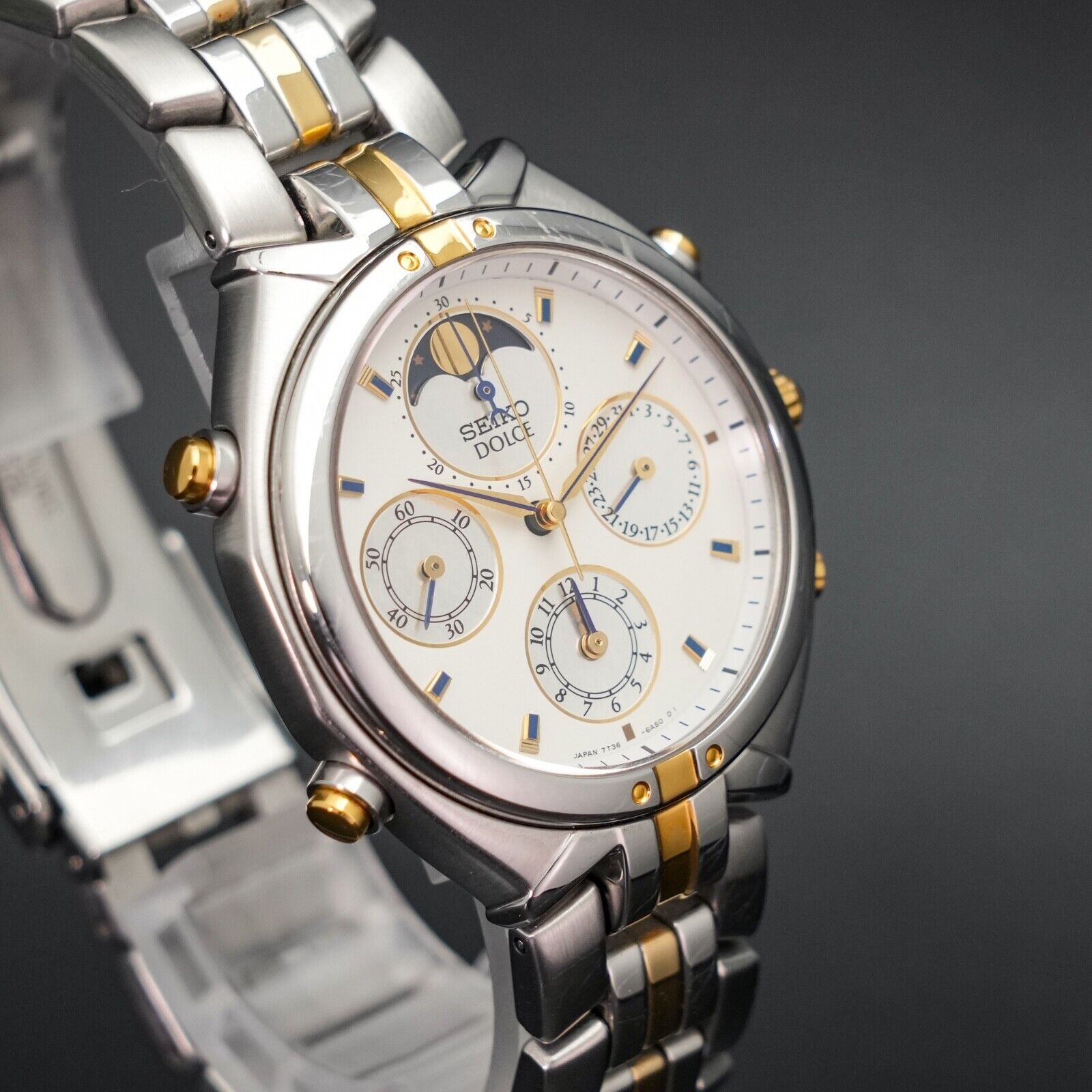 N-MINT] SEIKO DOLCE Moon Phase 7T36-6A90 Alarm Chronograph Vintage