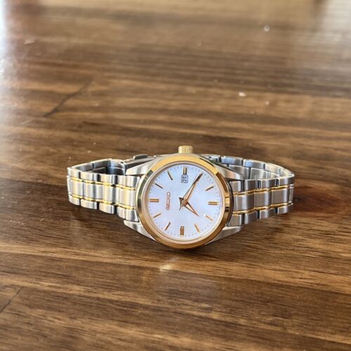 SEIKO MOP Two Tone Stainless Steel Women s Watch SUR636 MSRP