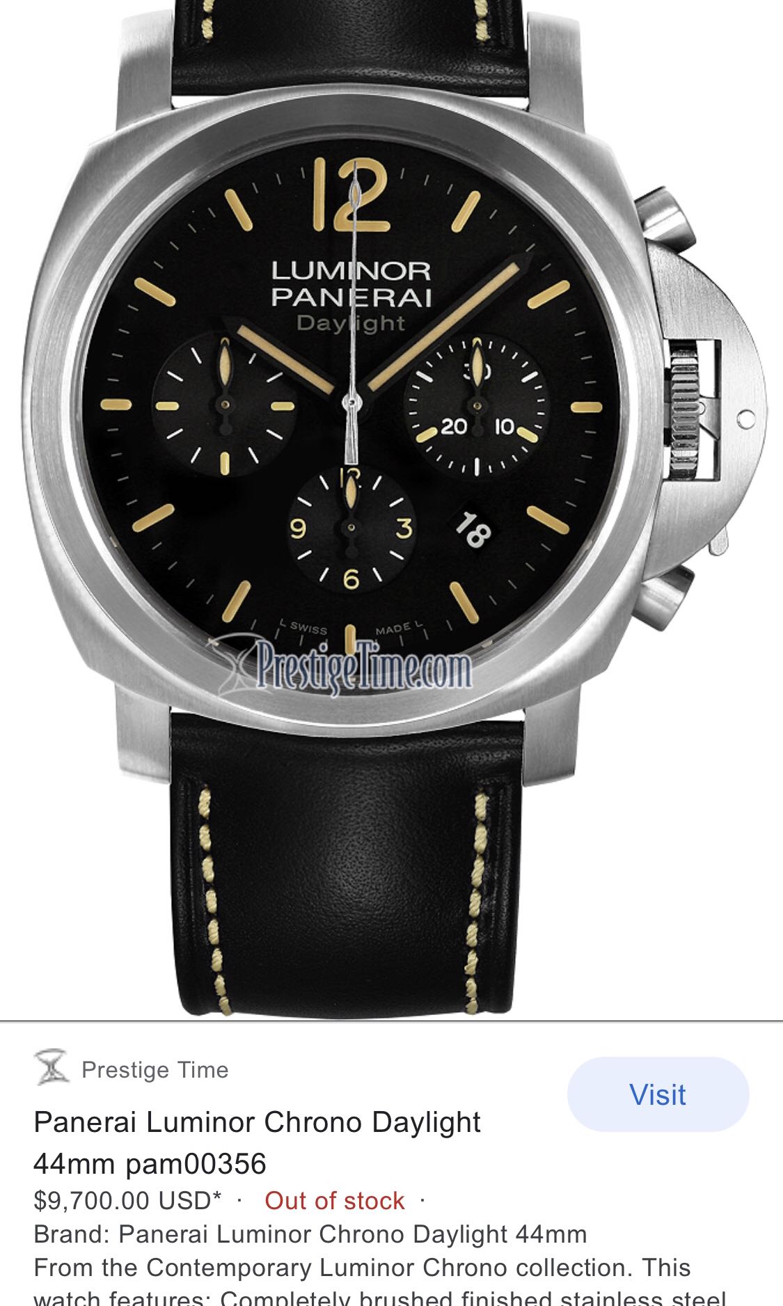 Panerai Luminor Daylight 44mm Chronograph PAM00356 box papers