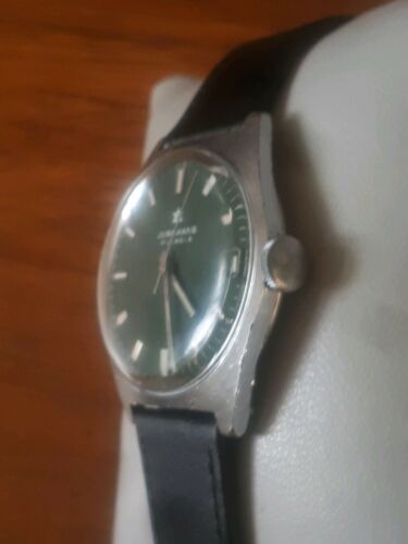 MENS VINTAGE RARE JUNGHANS 60 S HAND WIND DARK GREEN DIAL CHROME