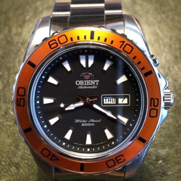 Orient mako XL orange bezel EM75-C2-AB870202automatic 200m Divers