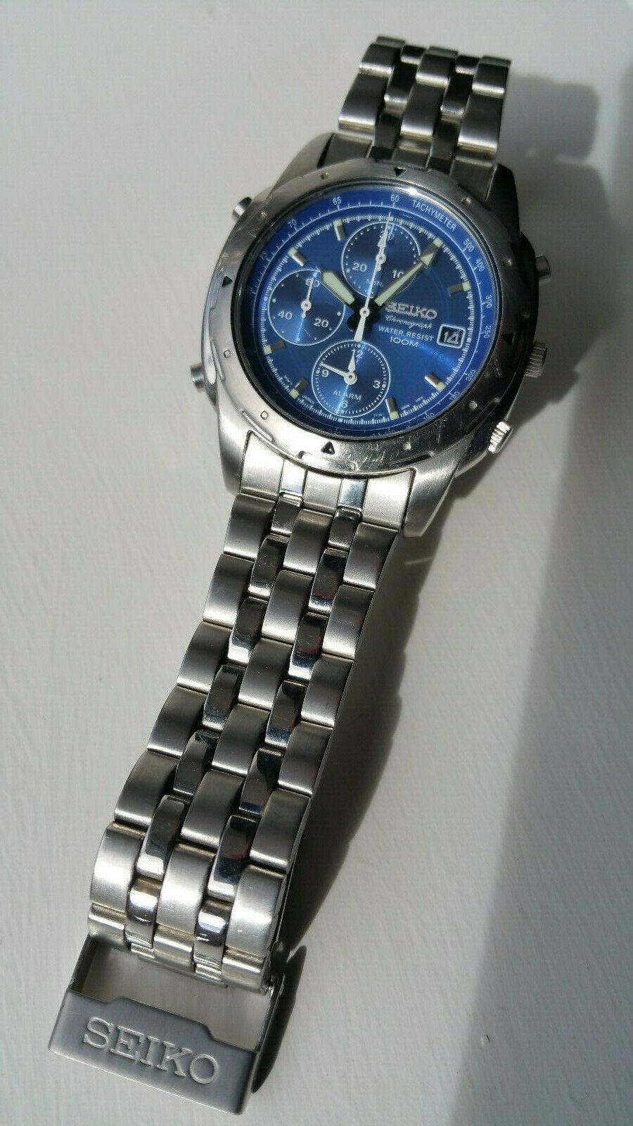 SEIKO 7T32 6M00 100m Quartz Chronograph Aquamarine Blue dial Apr