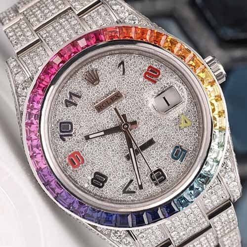 Iced out rainbow rolex best sale