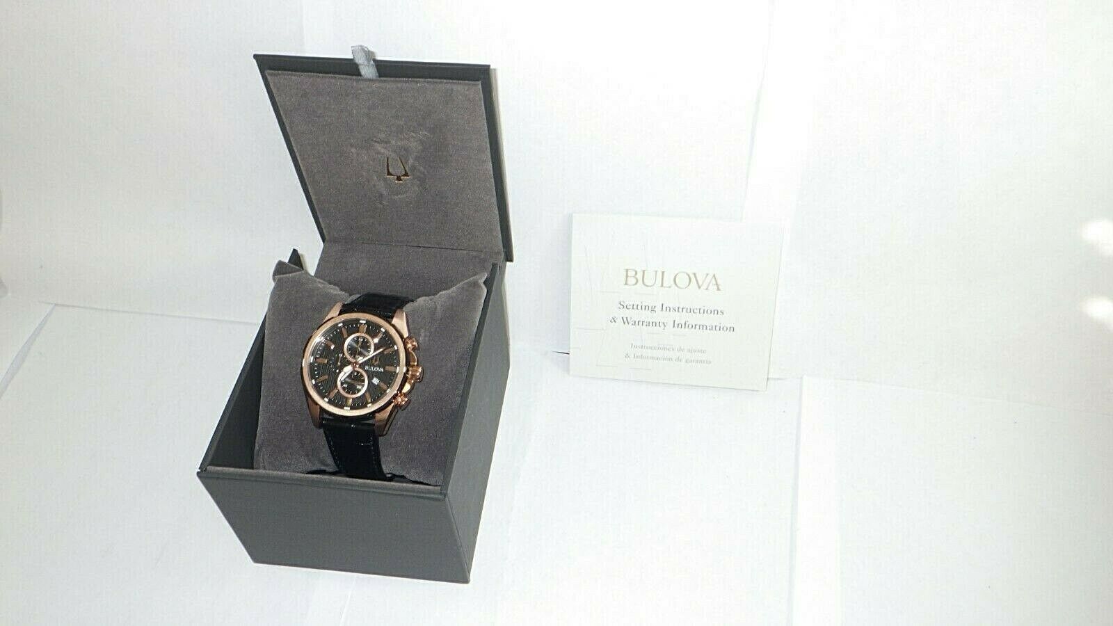 Bulova Men s 98A262 Chronograph Rose Gold Tone SS Watch w Black