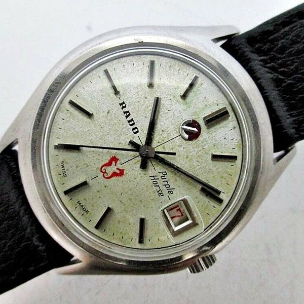 VINTAGE RADO PURPLE HORSE ROUND SS THICK LUGS AUTOMATIC DATE 