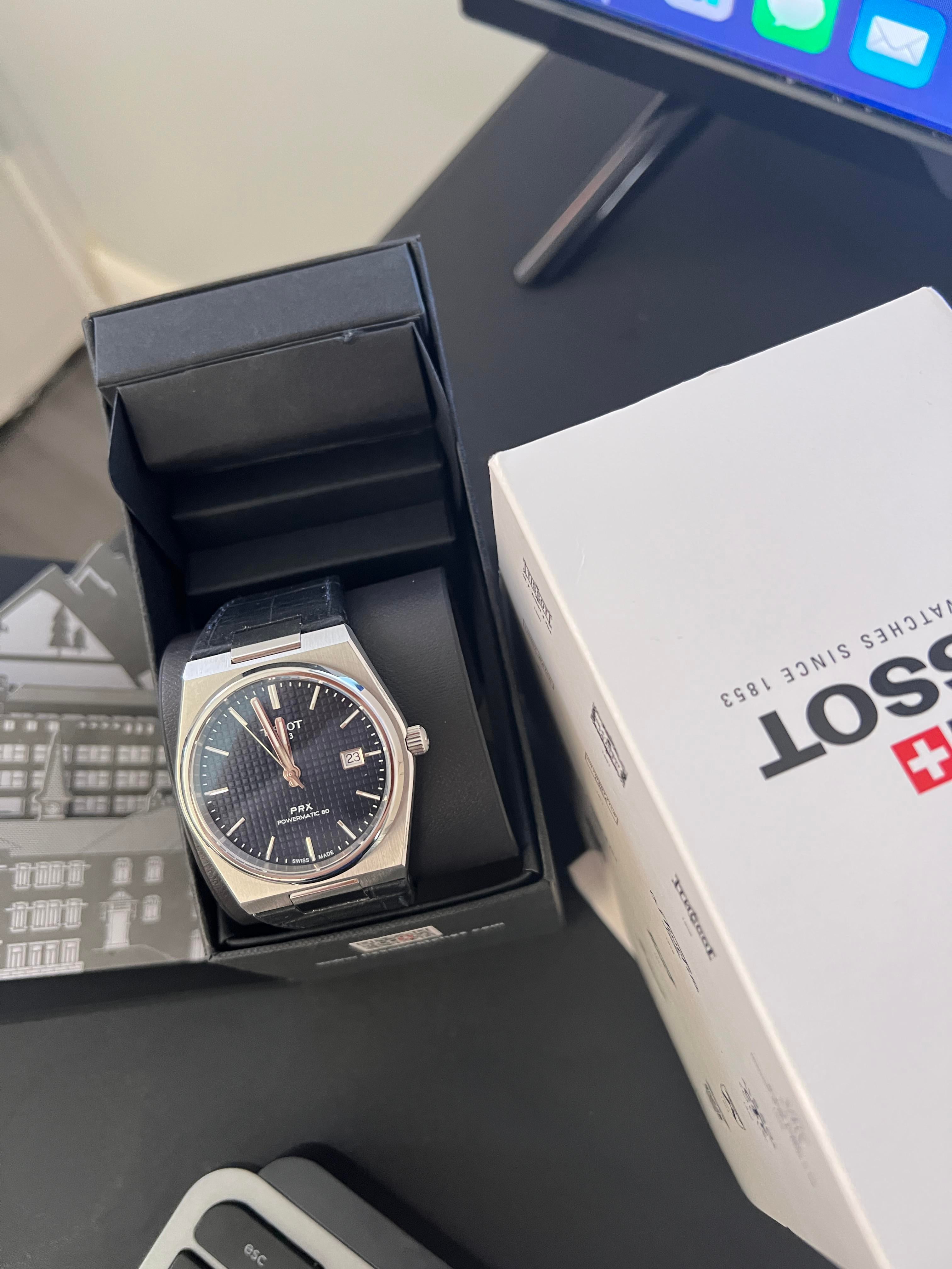 WTS Tissot PRX PowerMatic 80 Blue LNIB box papers 400 CONUS