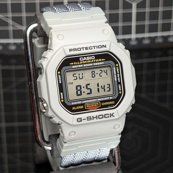 Casio G-Shock Vintage 1545 DW-5600 Resin Textile Hybrid Band Grey ...