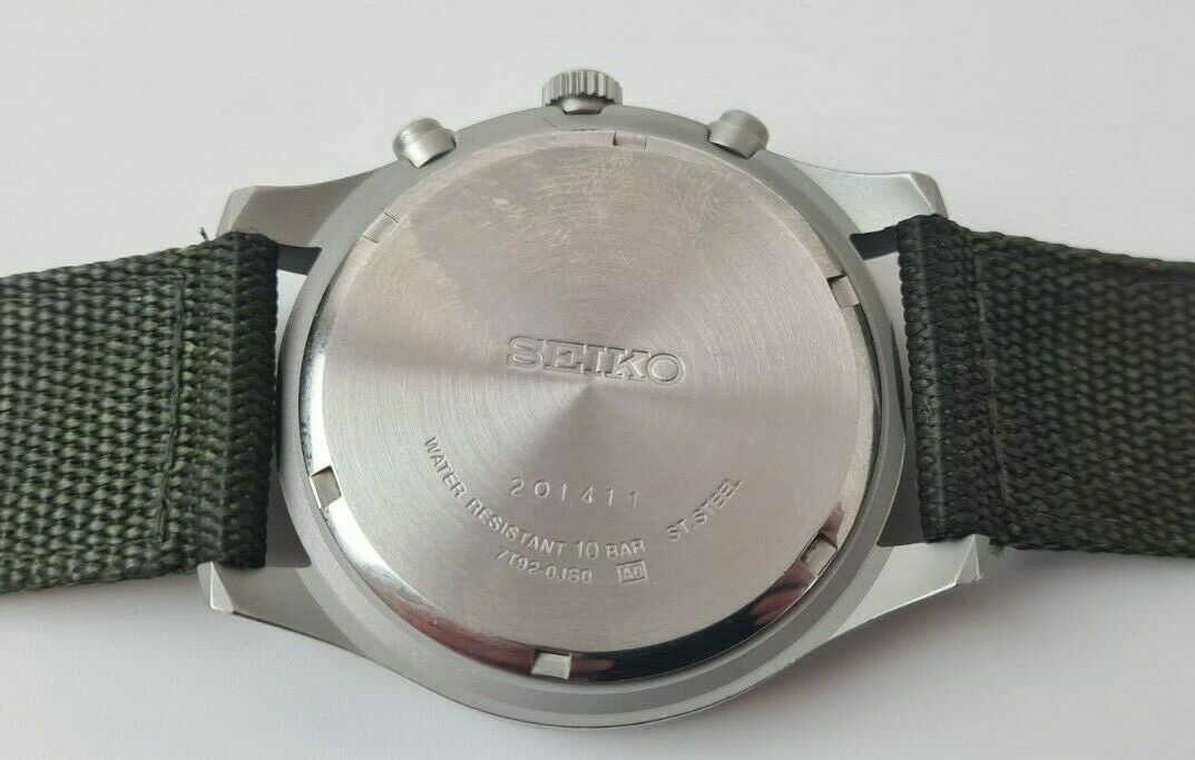 Seiko Chronograph Watch Wristwatch 7T92 OJSO Green Canvas Strap