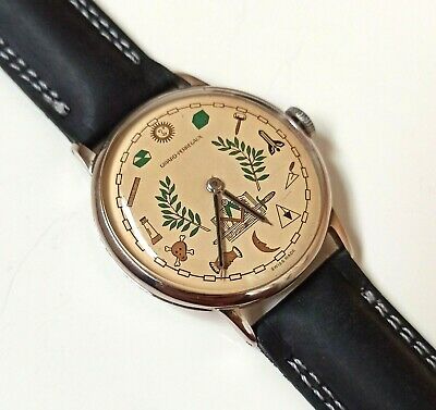 VINTAGE GIRARD PERREGAUX MANUAL WIND MASONIC DIAL SWISS WATCH FROM