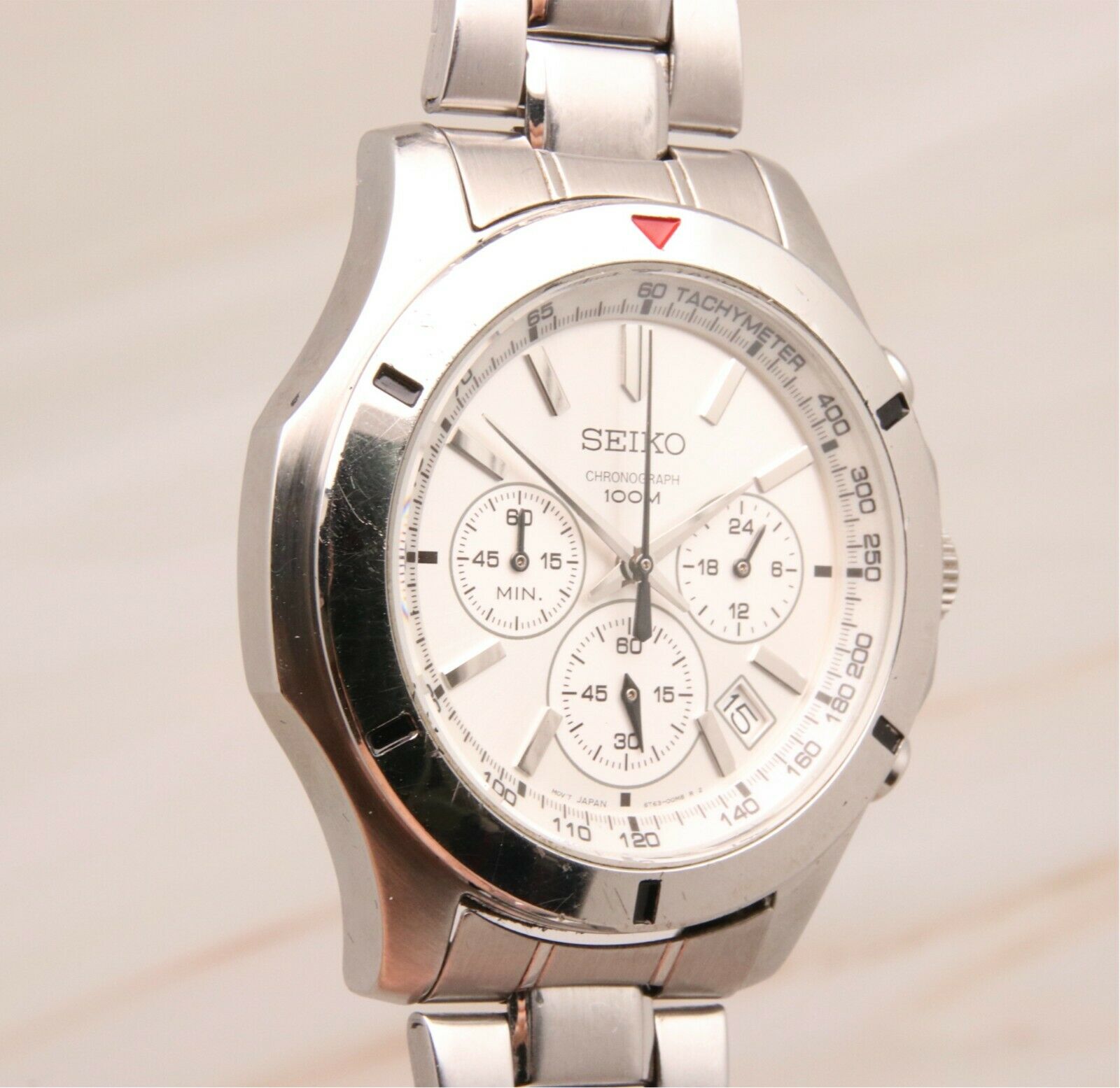 Seiko 6T63 00G0 White Silver Dial Men s Chronograph 100M Quartz