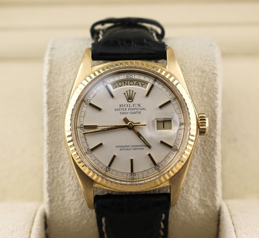 1971 Rolex Day Date 1803 Silver Dial 18kt Gold Black Leather No