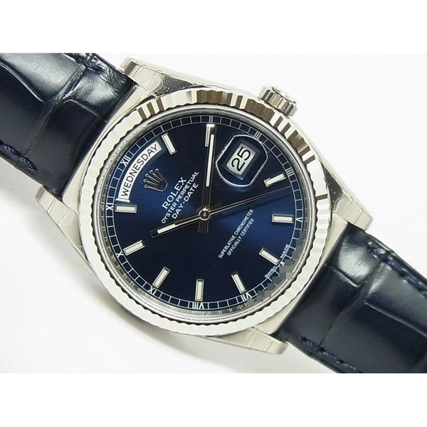 [Used] Rolex Day-Date 18KWG Blue Dial 118139 With protective sticker ...