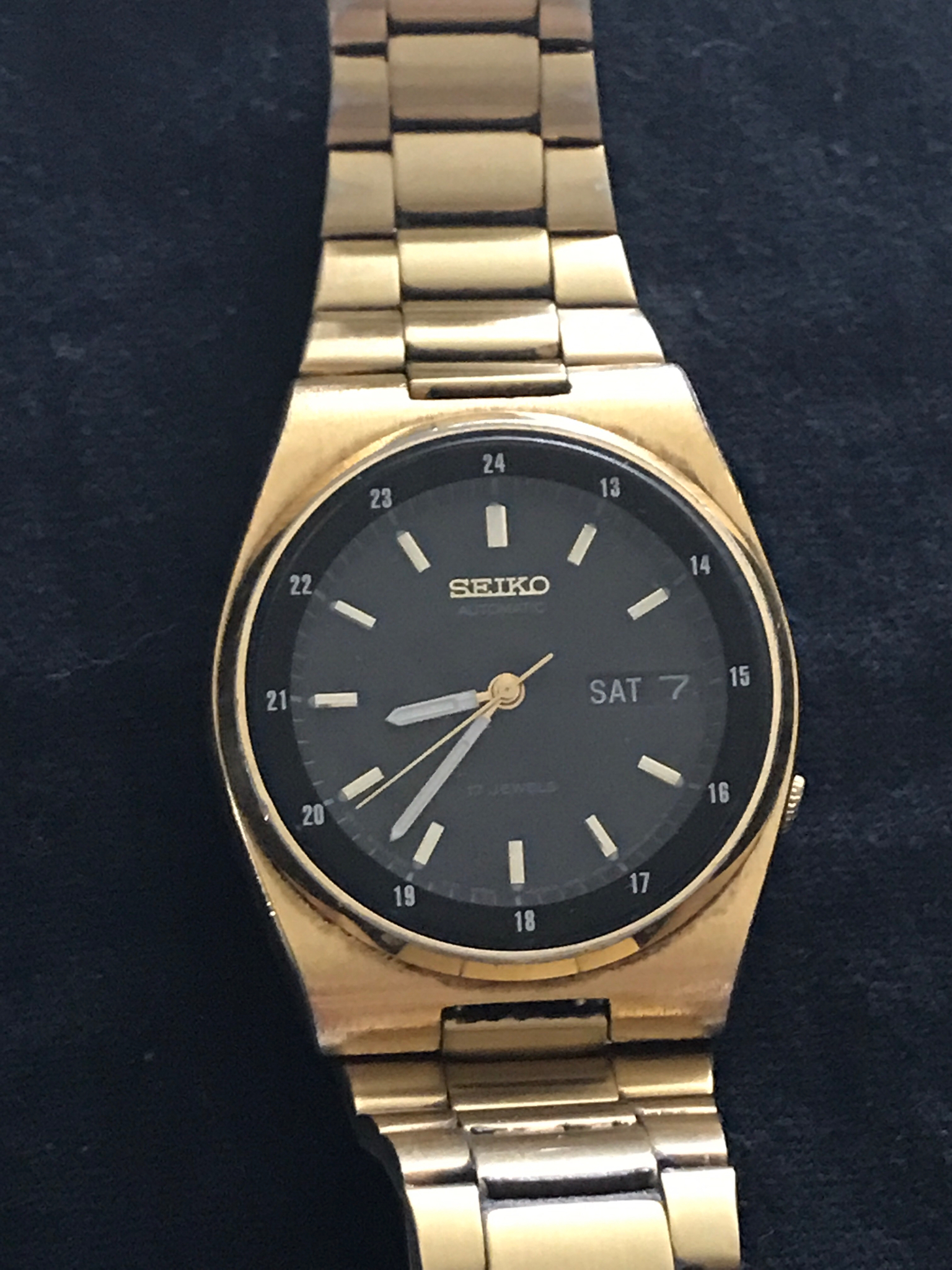 Rare mens Seiko automatic day date 17j gold plated 7008 3169