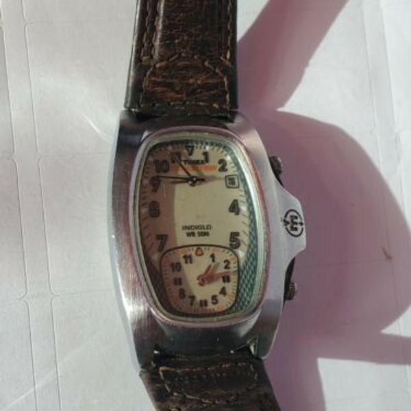 Mens Vintage Timex Dual Time Expedition Indiglo WR 50 M/Meters K7 Tank