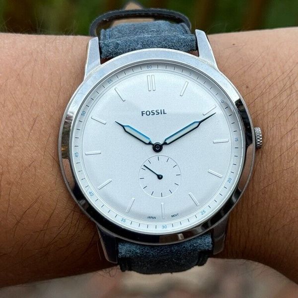 Fs5446 Raro orologio Fossil The Minimalist in pelle blu con quadrante sub a ...